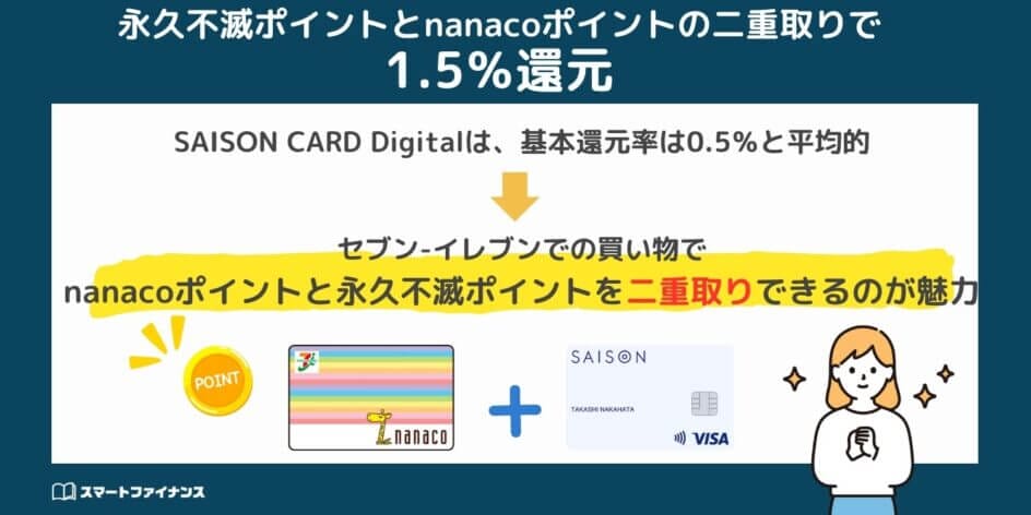 SAISON CARD Digitalははすぐに作れて永久不滅ポイントとnanacoポイントの二重取りで1.5％還元